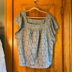 Lane Bryant Dusty Blue Eyelet Short-sleeve Top SZ 16